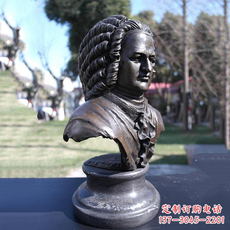 河源巴赫头像铜雕-德古巴洛克时期作曲家、键盘演奏家胸像雕塑