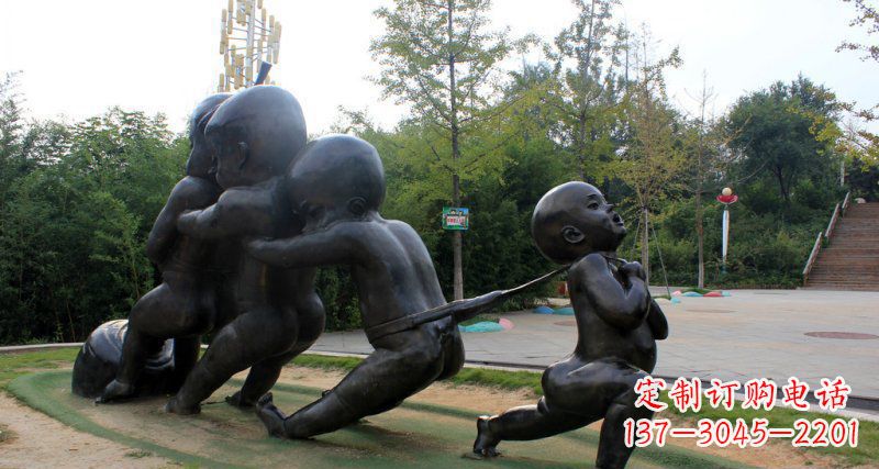 河源拔萝卜的小孩街边景观铜雕