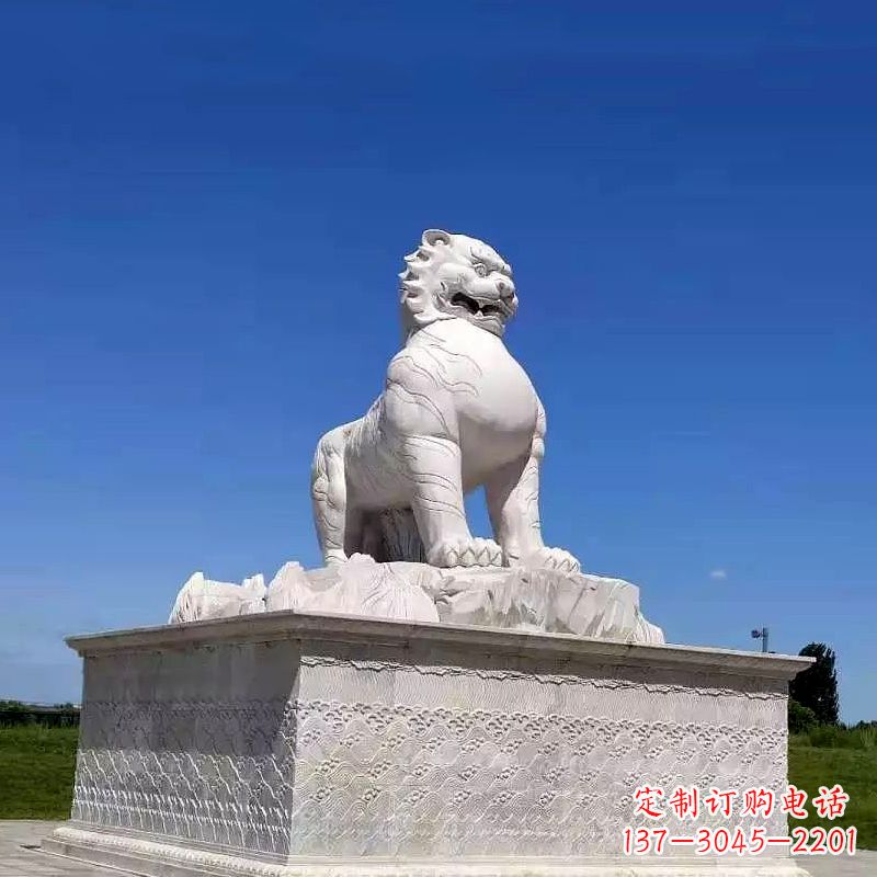 河源白虎汉白玉石雕-公园广场中国传统文化上古神兽雕塑摆件