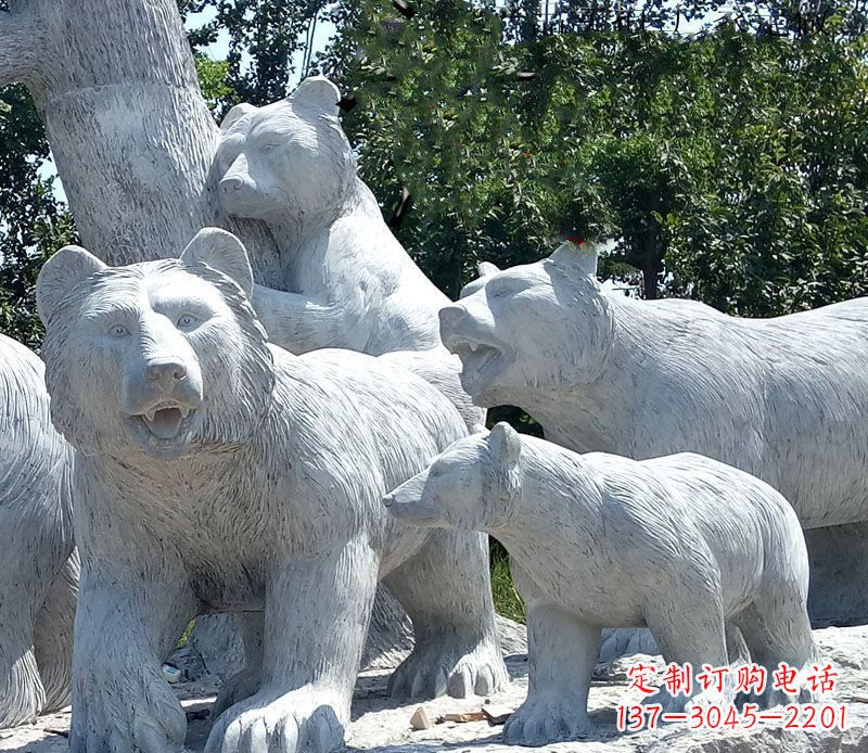 河源北极熊石雕大理石动物雕塑