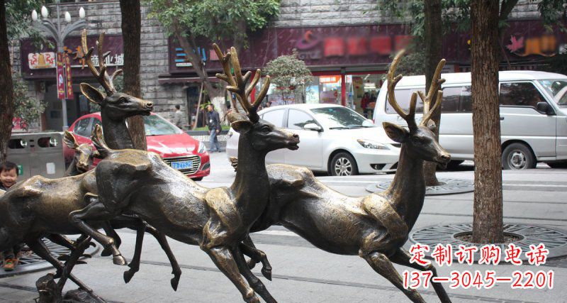 河源奔跑的梅花鹿街边景观铜雕