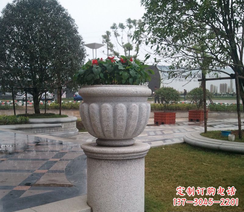 河源别墅景观大理石花盆石雕 (2)