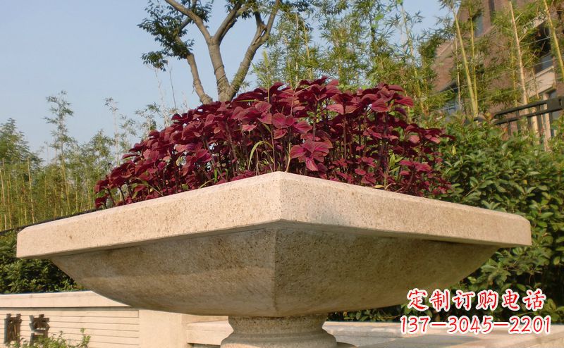 河源别墅景观大理石花盆石雕_1