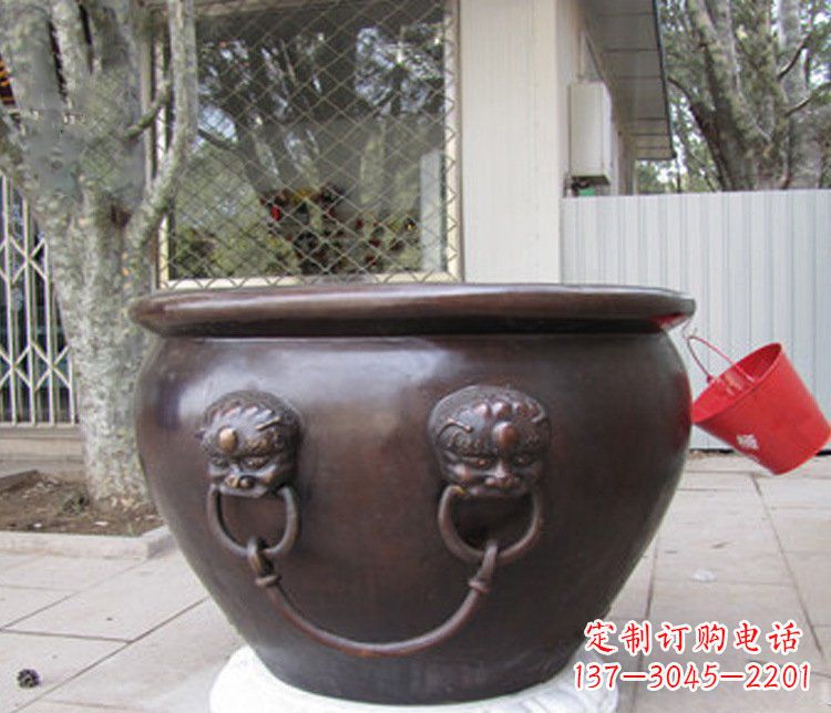 河源别墅招财水缸铜雕塑摆件 (2)