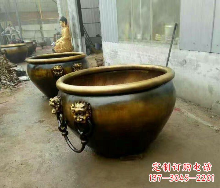 河源别墅招财水缸铜雕塑摆件 (4)