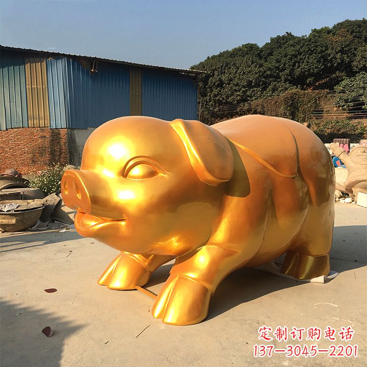 河源玻璃钢大型漆金猪仔雕塑-大型商场美陈动物雕塑