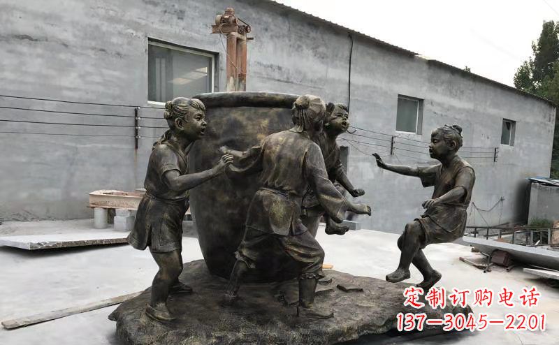 河源玻璃钢仿铜古代寓言故事司马光砸缸雕塑