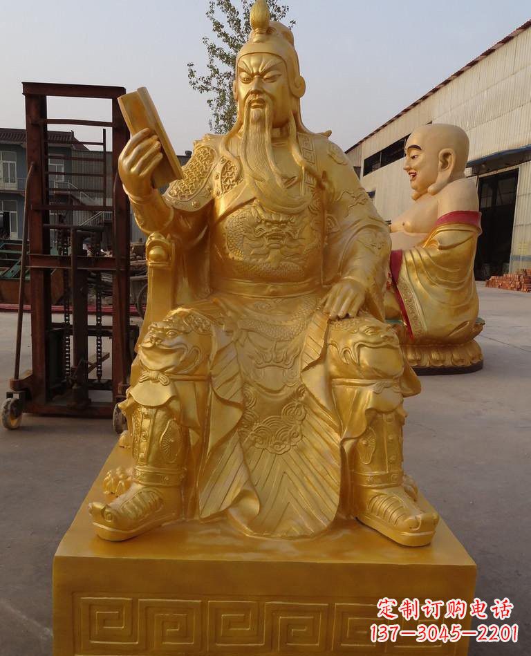 河源玻璃钢仿铜关公读春秋