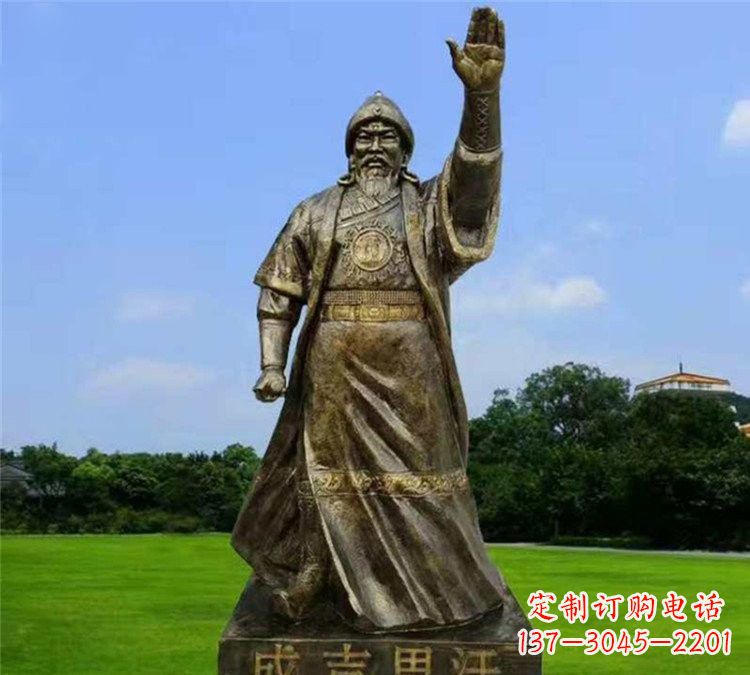 河源玻璃钢仿铜挥手的成吉思汗雕塑