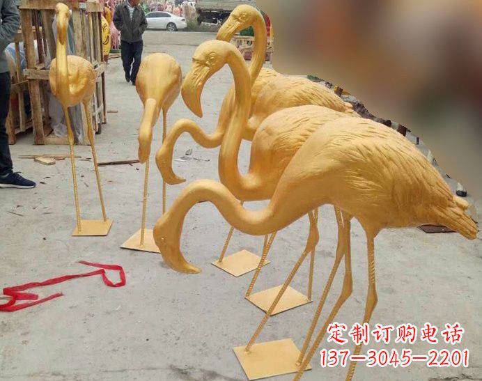 河源玻璃钢仿铜火烈鸟雕塑