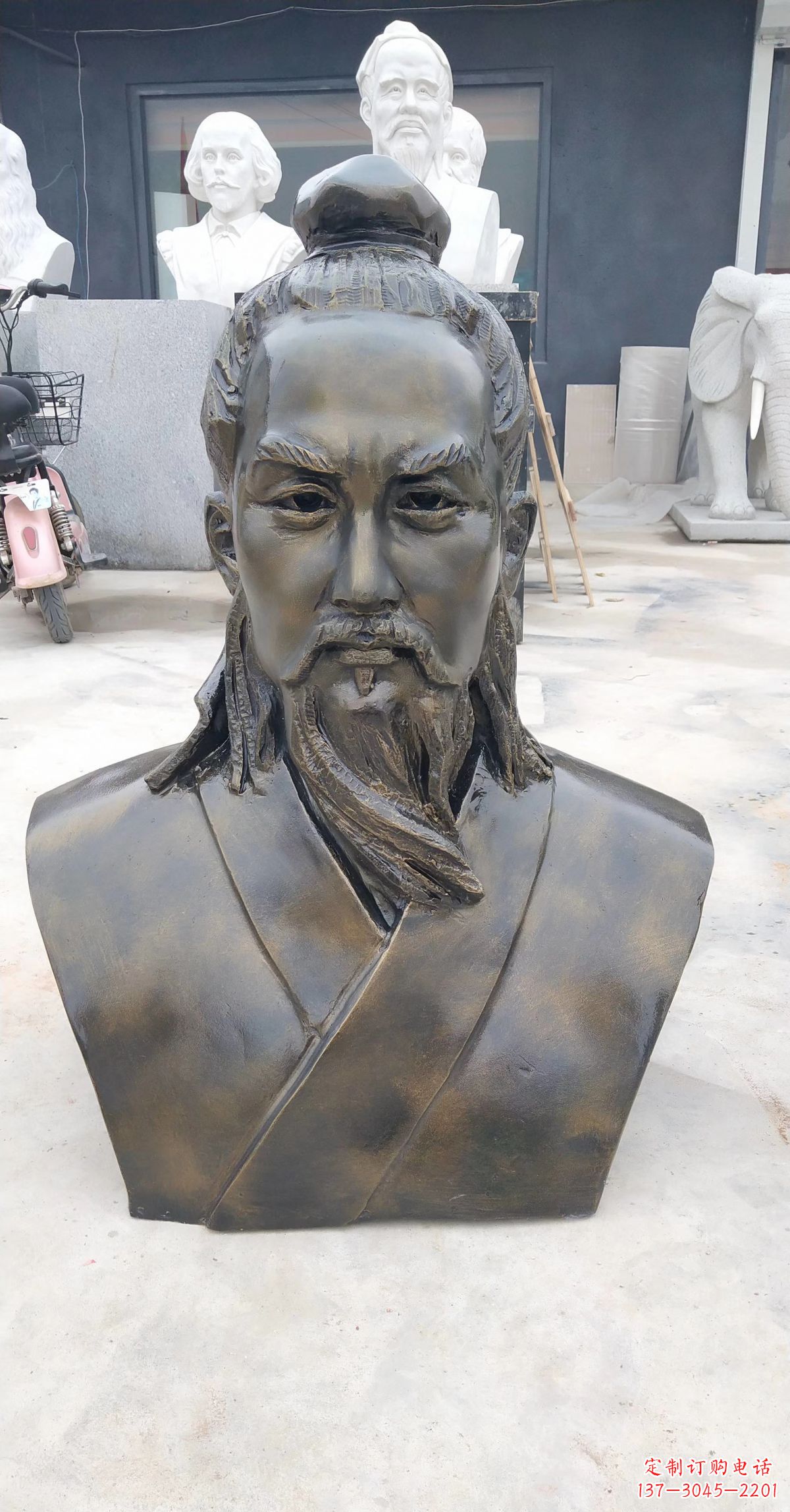 河源玻璃钢仿铜鲁班头像雕塑