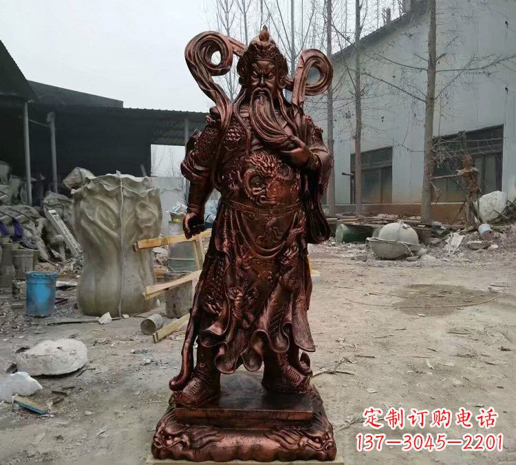 河源玻璃钢仿铜捋须关公雕塑