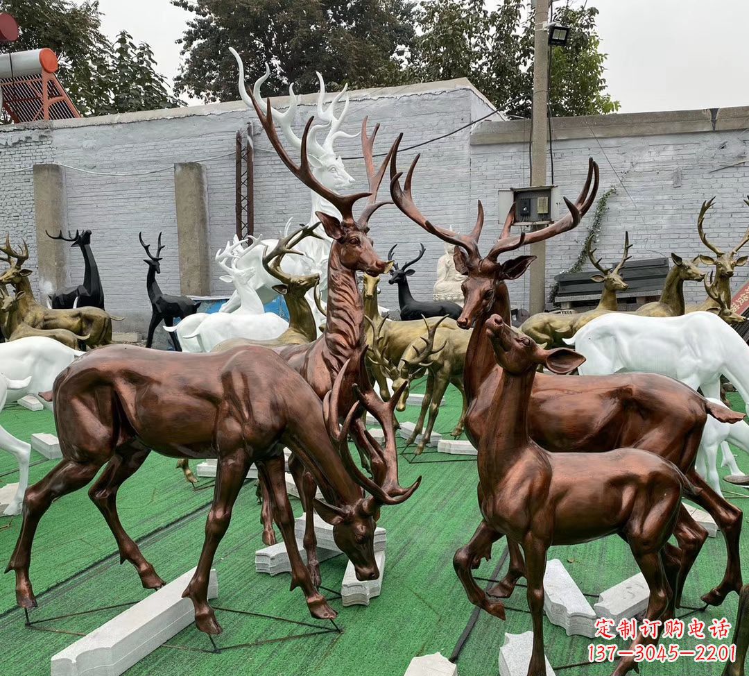 河源玻璃钢仿铜群鹿雕塑公园仿真动物雕塑 (9)