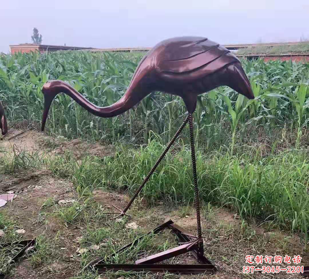 河源玻璃钢仿铜仙鹤雕塑公园园林景观摆件