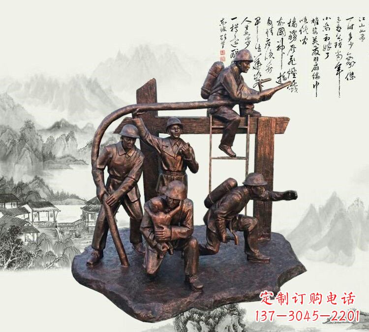 河源玻璃钢仿铜消防员雕塑