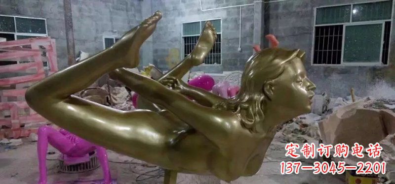 河源玻璃钢仿铜瑜伽女人人物雕塑