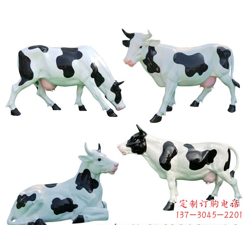 河源玻璃钢仿真奶牛组雕