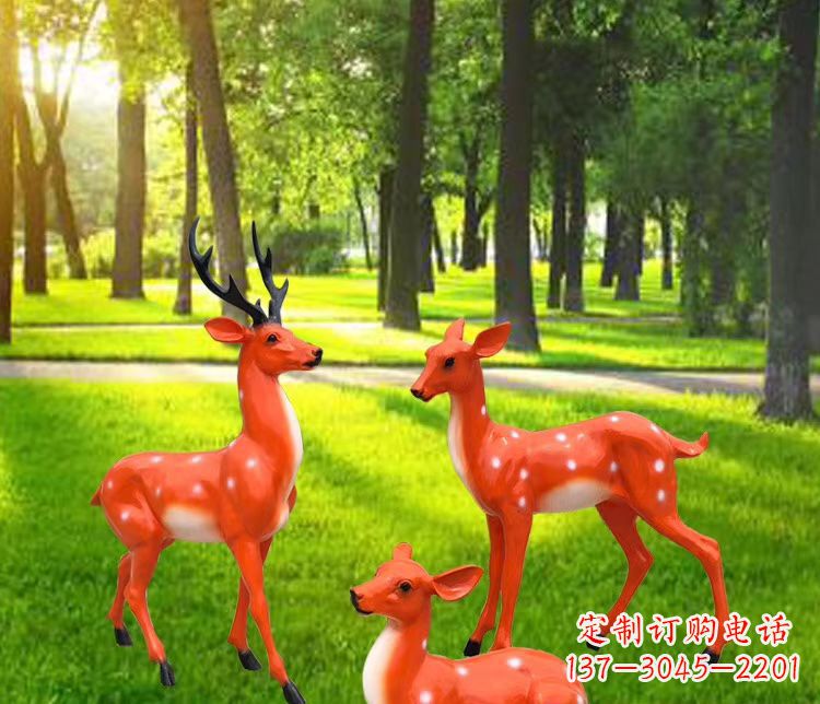 河源玻璃钢仿真小鹿雕塑 公园动物摆件