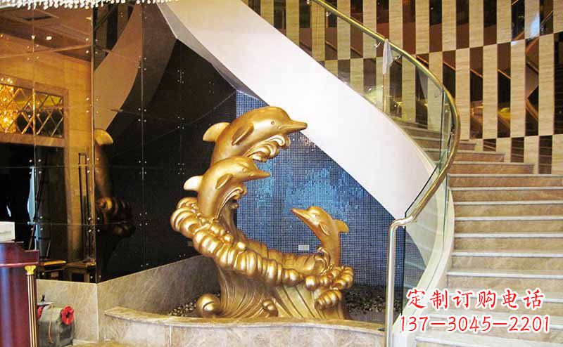 河源玻璃钢海豚仿铜动物雕塑