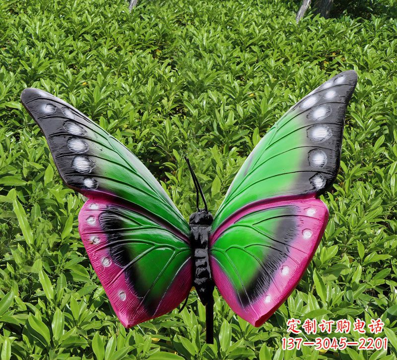 河源玻璃钢蝴蝶插件,花园草丛草坪仿真昆虫雕塑
