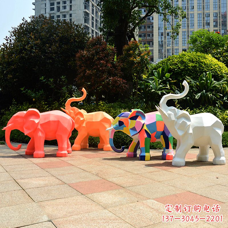 河源玻璃钢金色大象雕塑-商场游乐场抽象小象美陈