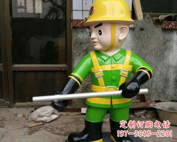 河源玻璃钢卡通消防员雕塑