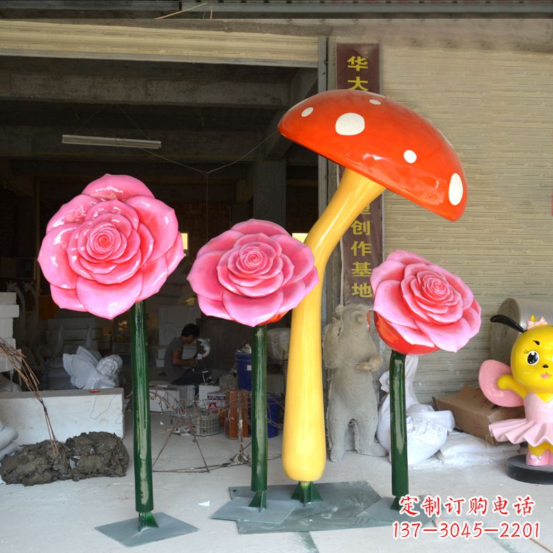 河源玻璃钢玫瑰花雕塑摆件