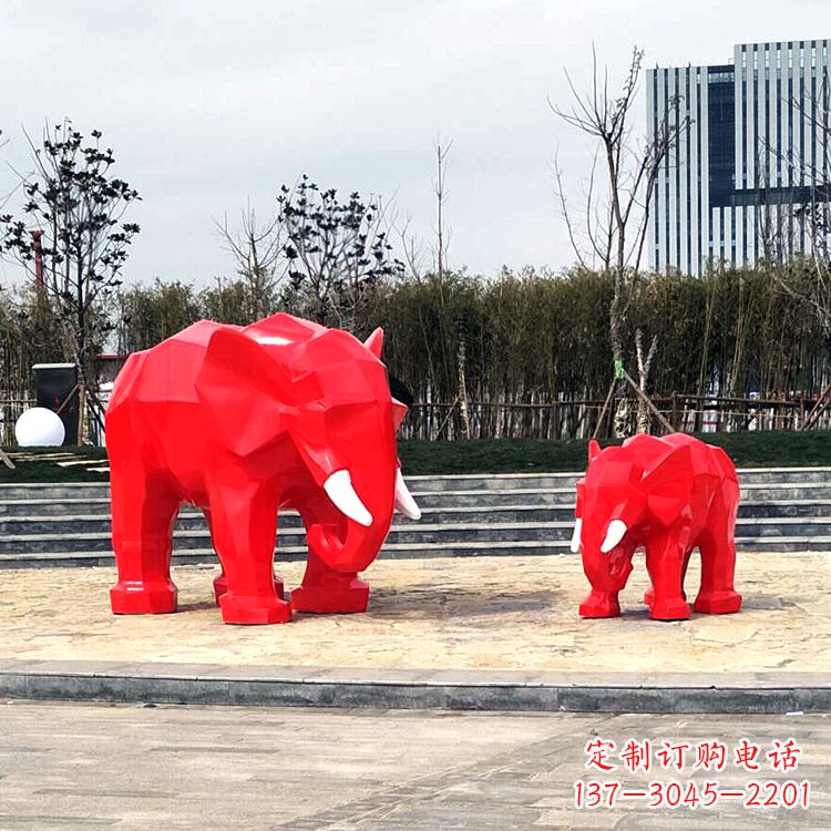 河源玻璃钢喷水大象头雕塑-园林广场块面大象雕塑摆件