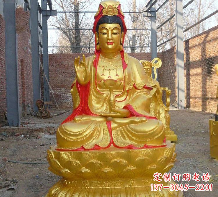 河源玻璃钢漆金观音菩萨雕塑
