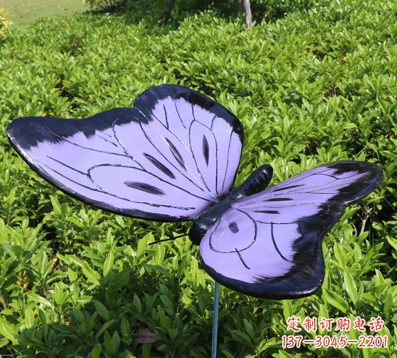 河源玻璃钢树脂仿真蝴蝶插件紫黑色昆虫雕塑