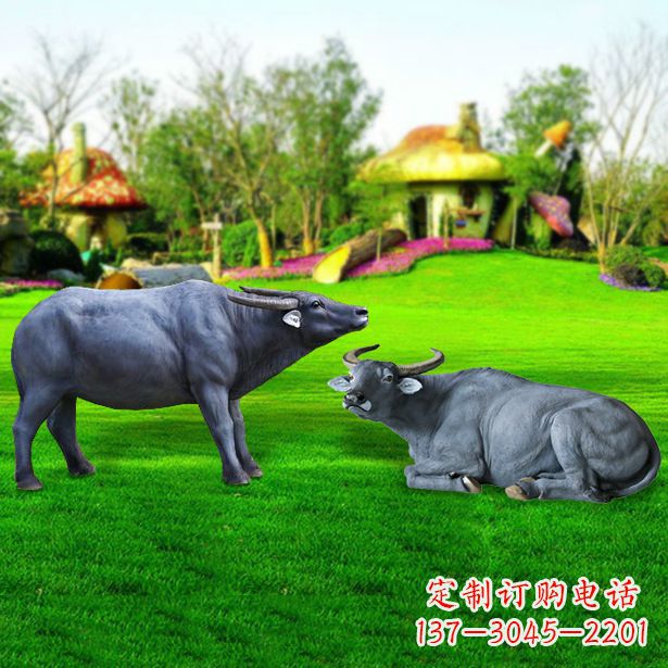 河源玻璃钢水牛雕塑-农场农家院仿真动物摆件