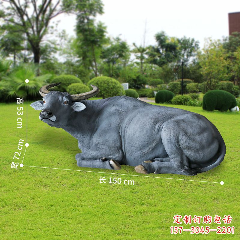 河源玻璃钢卧姿水牛仿真动物雕塑