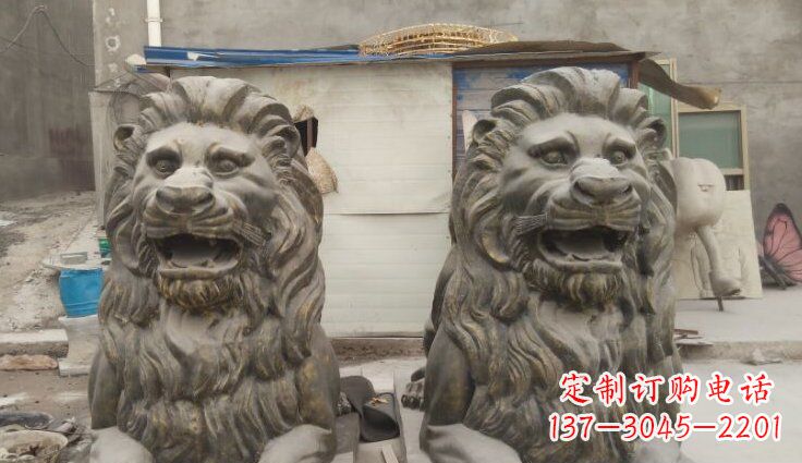 河源玻璃钢西洋趴狮仿铜动物雕塑