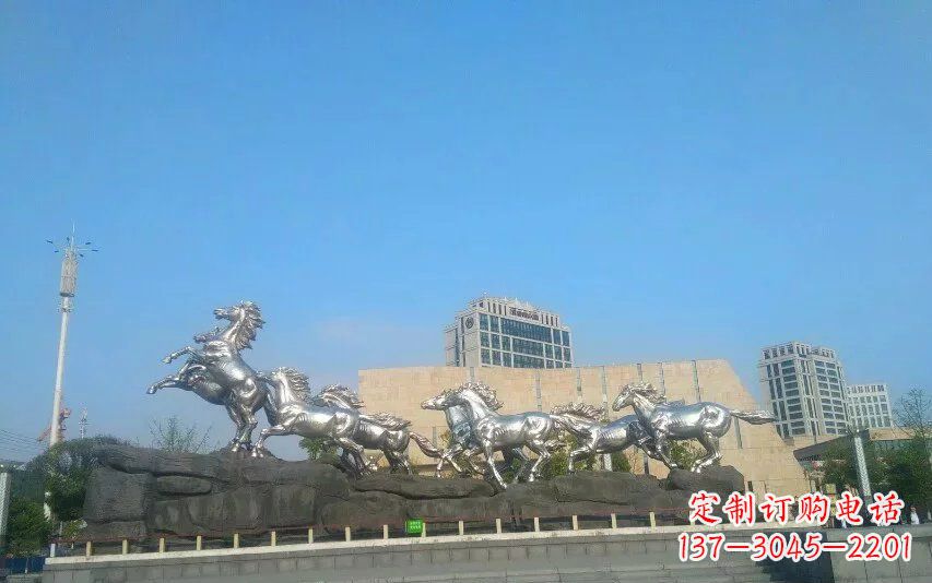 河源不锈钢八匹马动物雕塑