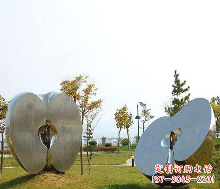 河源不锈钢半块苹果雕塑 (2)