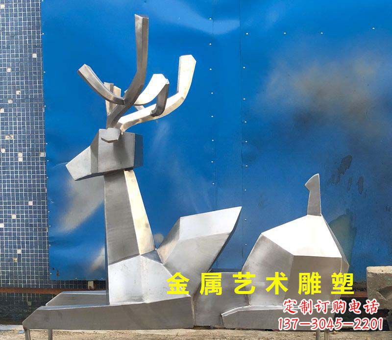 河源不锈钢别墅几何小鹿雕塑