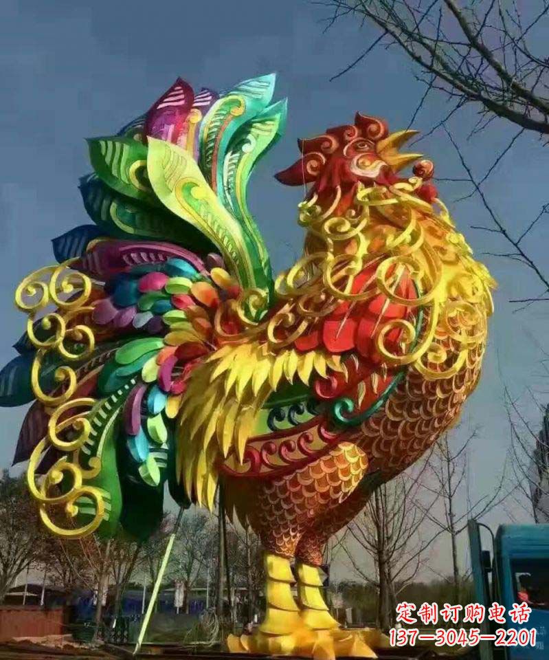 河源不锈钢彩色动物公鸡雕塑