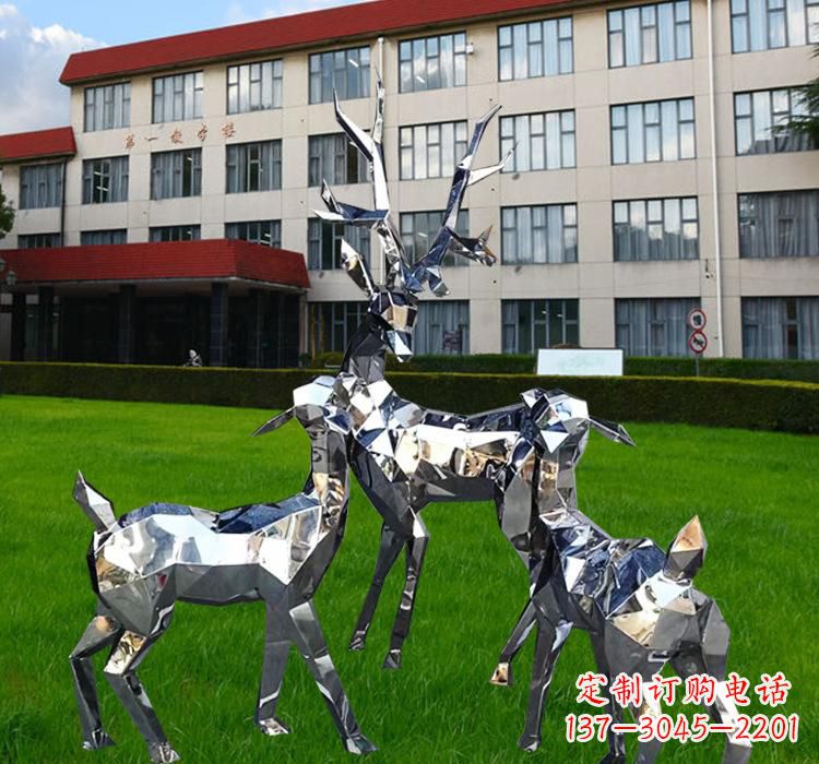 河源不锈钢草坪麋鹿雕塑