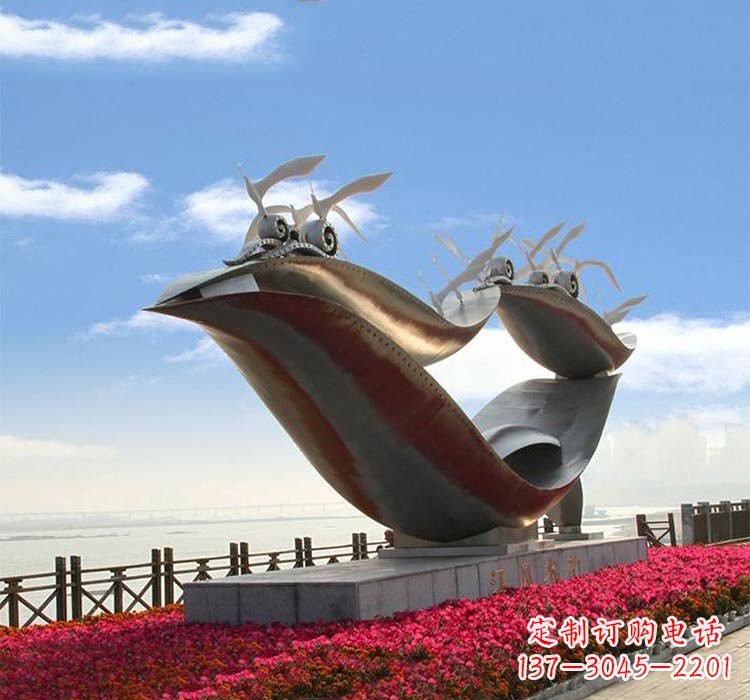 河源不锈钢城市抽象船和海鸥雕塑