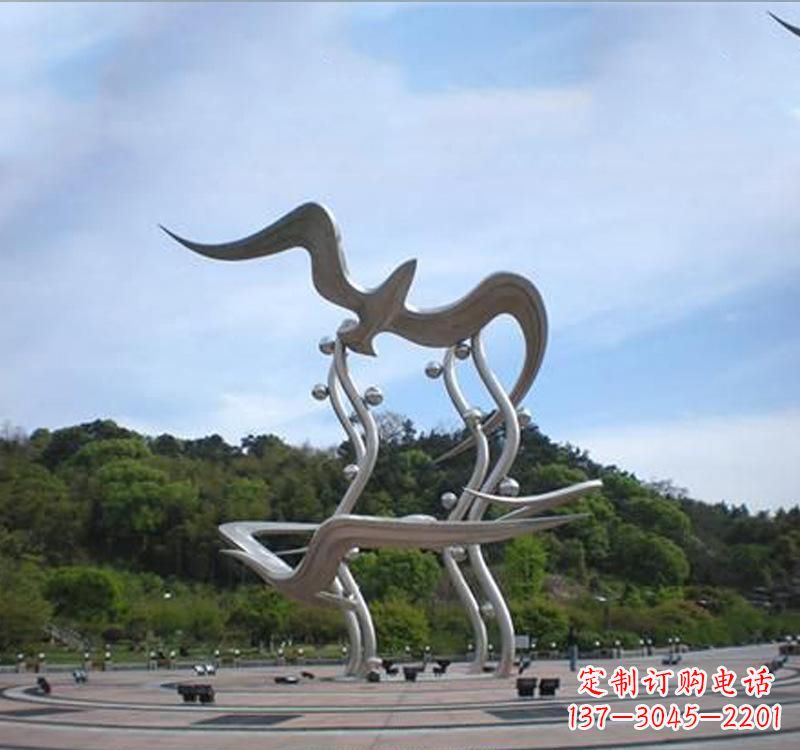 河源不锈钢城市圆环大雁雕塑