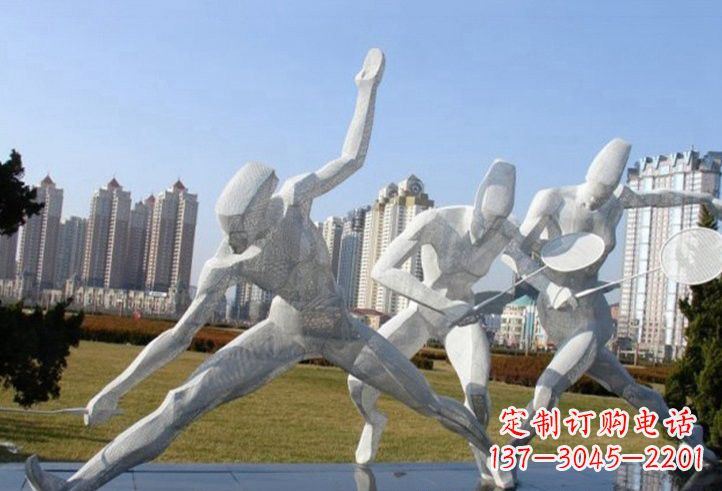 河源不锈钢抽象打羽毛球人物雕塑