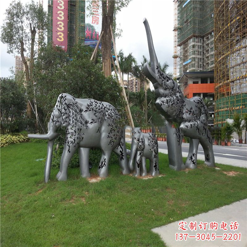 河源不锈钢抽象大象雕塑-小区园林草坪雕塑景观雕塑