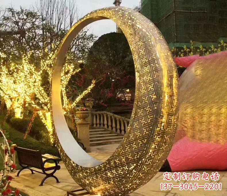 河源不锈钢抽象发光月亮雕塑