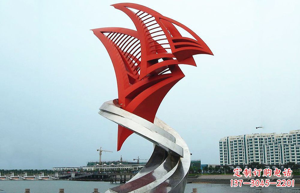 河源不锈钢抽象帆船海边景观雕塑22