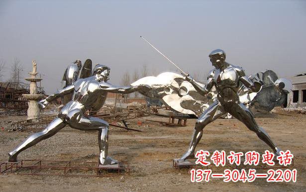 河源不锈钢抽象击剑运动员雕塑
