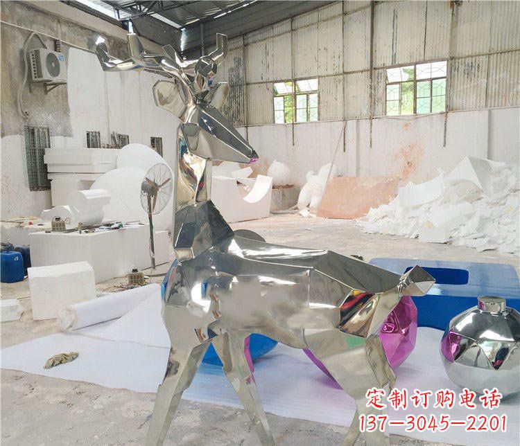 河源不锈钢抽象几何梅花鹿动物雕塑