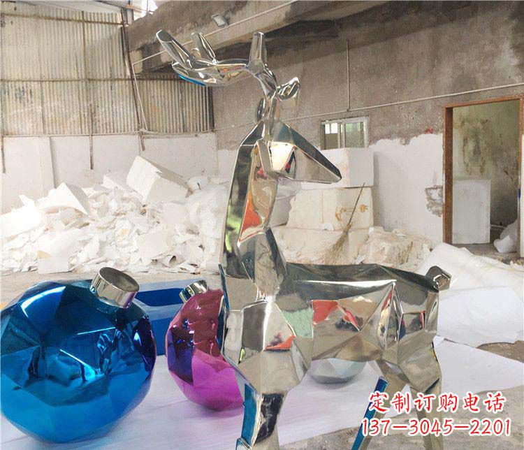 河源不锈钢抽象几何梅花鹿雕塑