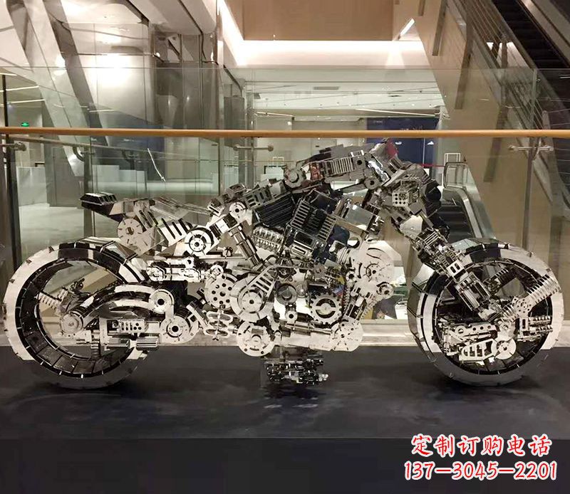 河源不锈钢抽象摩托车雕塑