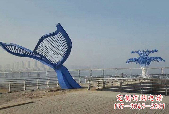 河源不锈钢抽象喷水鲸鱼雕塑