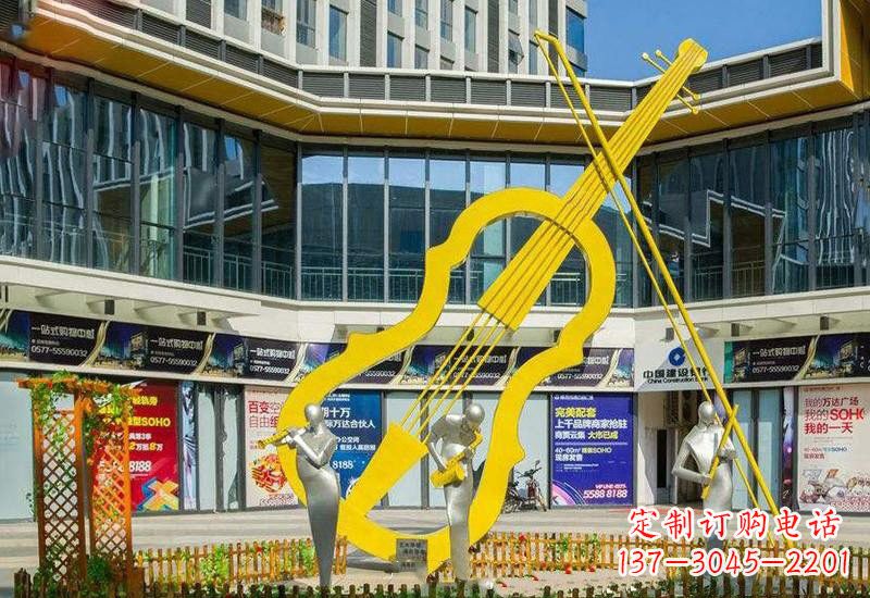 河源不锈钢抽象喷漆大提琴雕塑